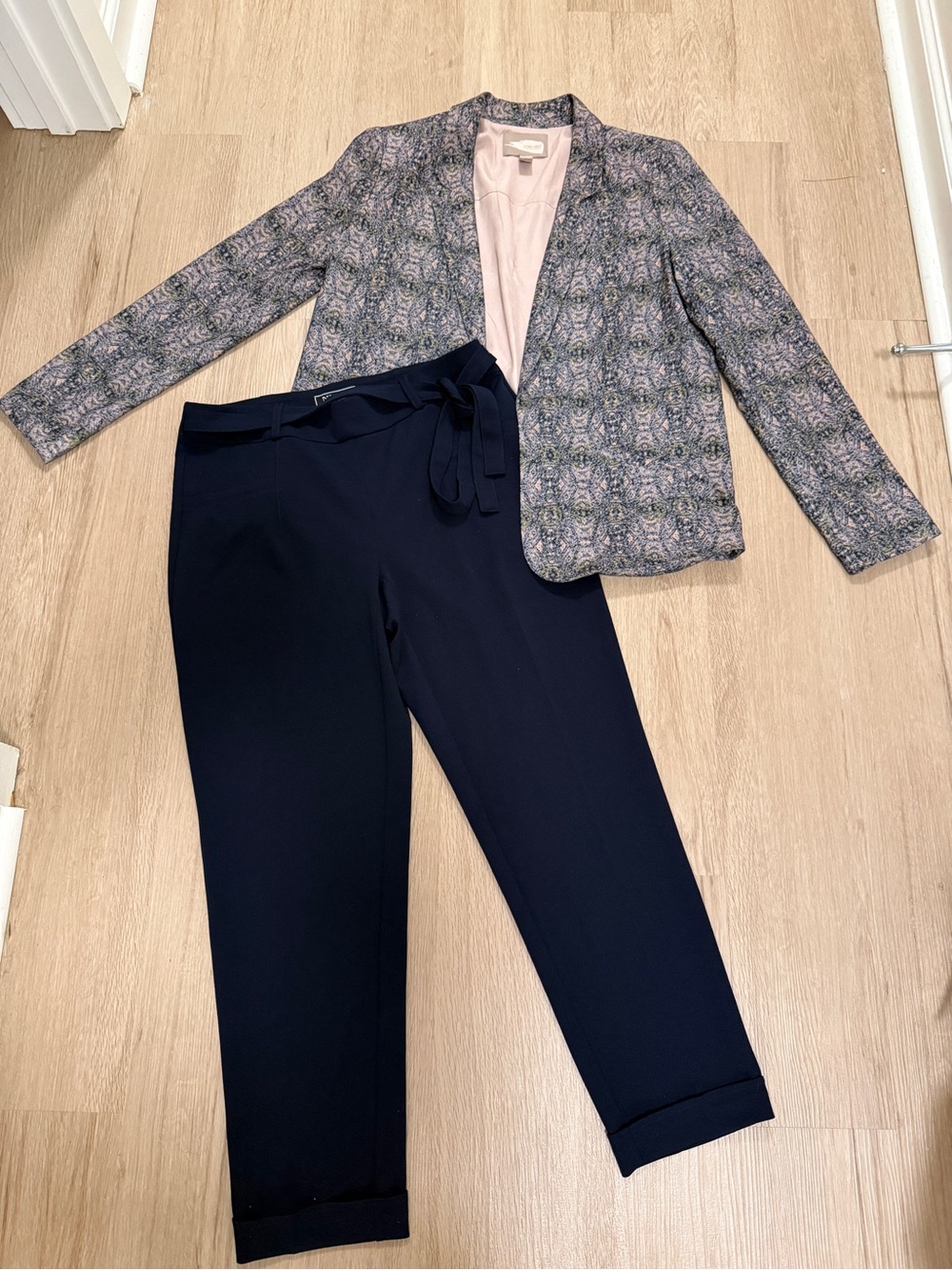 Print Boyfriend Blazer and Blue Trouser Pants